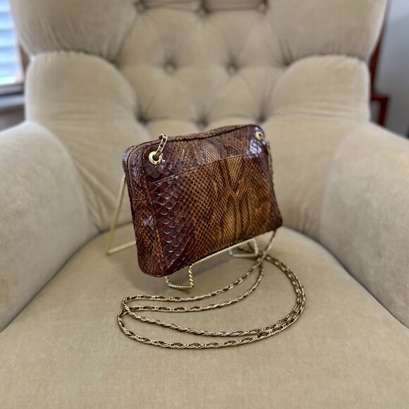 VTG Auth LUC BENOIT Genuine  Natural Snakeskin Circa 1980's Shoulder Bag - Picture 4 of 8